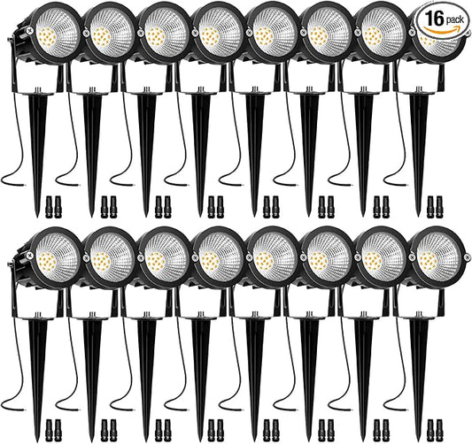 Low Voltage Landscape Lights, 10W 12/24V 2700K Warm White Landscape Lighting, IP65 Waterproof Outdoor LED Spotlight for Garden Yard Tree, 16 Pack with Connectors
