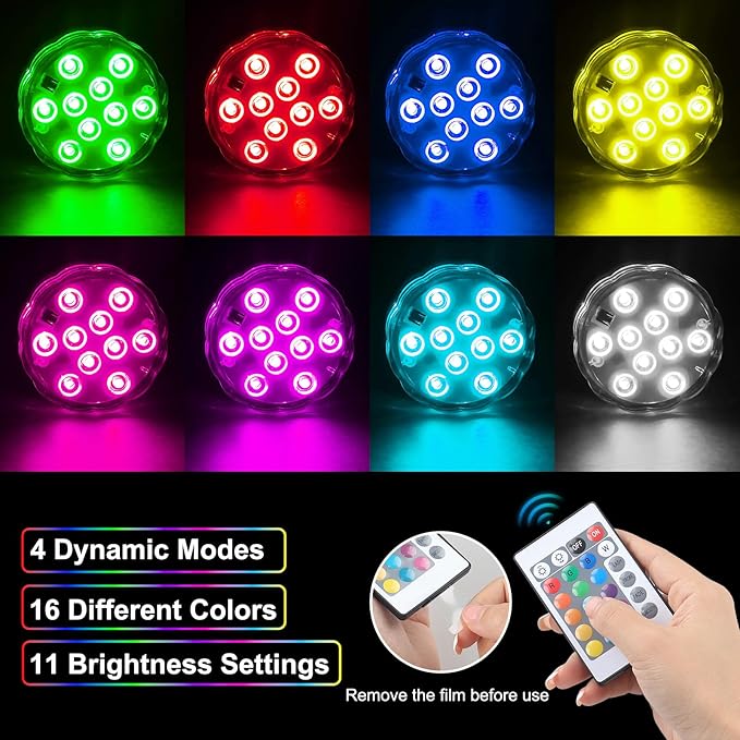 4Pcs Wireless Bathroom Lights with Remote Control, Battery Powered Multi Color Shower Lights, Waterproof Vanity Led Light for Bath Shower Spa Room, for Over Mirror Wall Ceiling Light