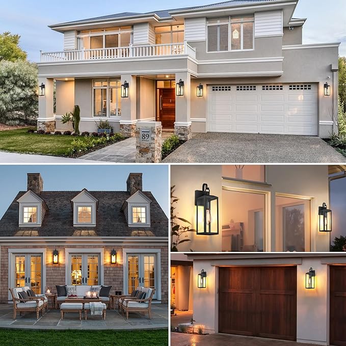 16'' Large Outdoor Wall Lights 2 Packs, Black Exterior Lighting Fixtures, Waterproof Outside Lights for House, Modern Outdoor Sconce Porch Light, Farmhouse Wall Lanterns for Front Door, Patio, Garage