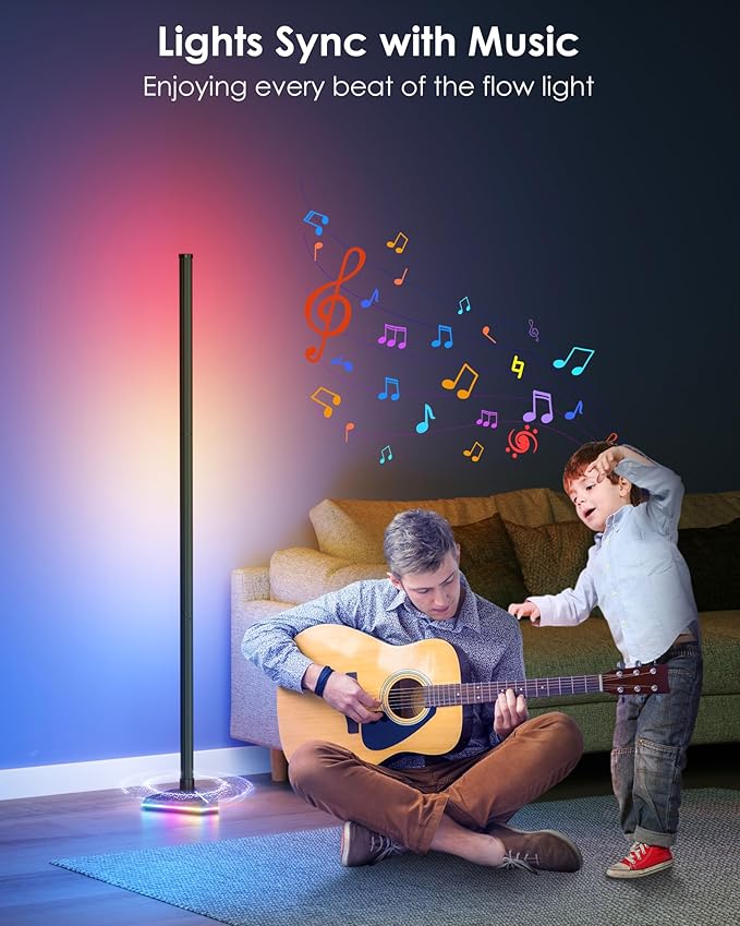 KFM 2PCS Corner Floor Lamp, LED Corner Lamp with App and Remote Control, Modern Floor Lamp with Music Sync and Illuminated Base, Color Changing Standing Lamp for Bedroom Living Room