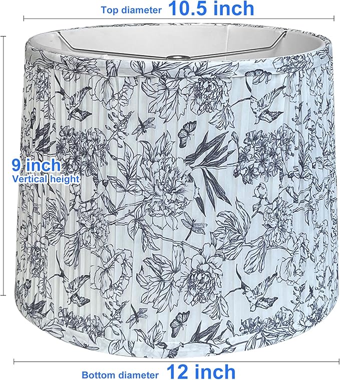 TOOTOO STAR Printed Drum Lamp Shades, pleated lampshade for table and floor lamps, 10.5" top x 12" bottom x 9" high modern Small fabric shades, requires simple assembly