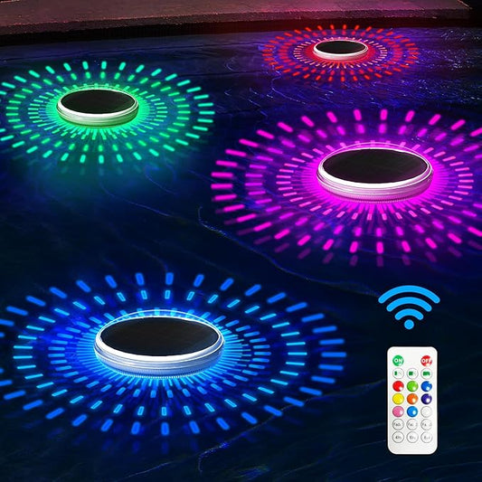 Solar Floating Pool Lights with Remote: 9 Color Modes Timer Function, IPX7 Waterproof Rechargeable LED Lights for Bathtub, Pool Parties Outdoor & Bathroom Decor, 2 Pack