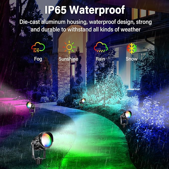 Easter Spot Lights Outdoor Color Changing Landscape Spotlights,12W RGBW LED Outdoor Spot Lights for Yard Garden Decor,Waterproof 110V Plug in Landscape Lighting with Remote,4 Packs