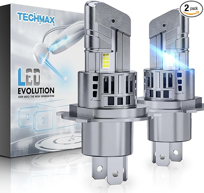 TECHMAX H4 Light Bulbs, 9003 H4 Fog Light Bulb w/Fan 600% Bright 6500K Wireless Direct Insertion Plug and Play, Pack of 2