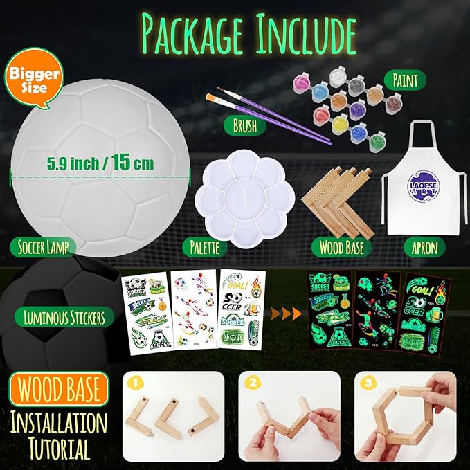 Paint Your Own Soccer Ball Lamp Kit, Soccer Gifts 3D Night Light, Art Supplies Creativity Arts and Crafts for Kids Ages 8-12, Birthday Easter Gifts for Kids Boys Girls Ages 3 4 5 6 7 8 9 10 11 12+