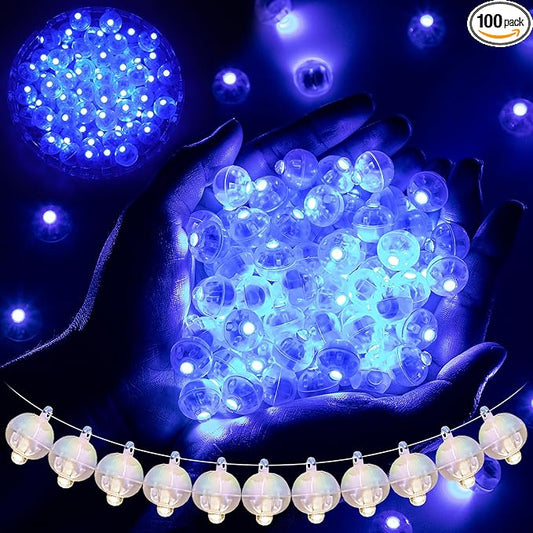 100pcs Balloon Lights Mini Led Lights Round Long Standby Time Multicolor Ball Lamps Paper Lantern Balloons Lamps for Birthday Party Christmas Halloween Decoration Blue, 100 PCS with Hook