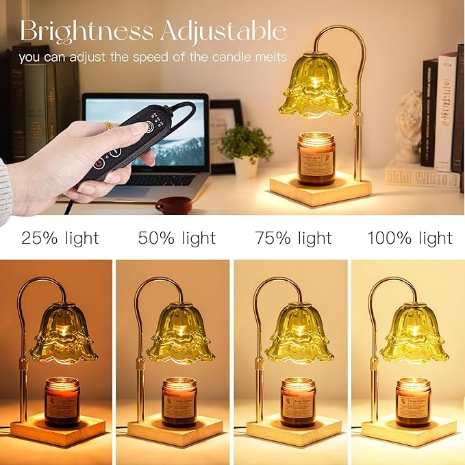 Candle Warmer Lamp with Timer: Green Flower Candle Warming Lamp with 2 Bulbs Height Adjustable Wax Warmer Dimmable Bedroom Decor Mothers Day Gift for Women