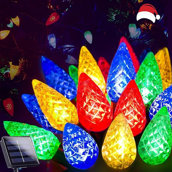 C6 Solar Christmas Lights Outdoor, 50 LED 23FT Christmas Decorations Outdoor Waterproof, Solar String Lights for Outside with 8 Modes, Fairy Twinkle Light for Tree Party Garden Xmas Decor (Multicolor)