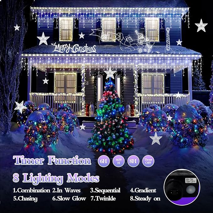 98FT 960 LED Christmas Lights, Waterproof 8 Modes Ice Lights for Outside with Memory and Timer Hanging Fairy Lights Plug-in Curtain String Lights for Holiday Party Wedding Home (Cool White)