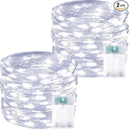 2 Pack 60 LED Christmas Fairy Lights Battery Operated with Timer, 20FT Waterproof Twinkle Lights Indoor Outdoor, String Lights for Bedroom, Wedding, DIY, Centerpiece, Christmas Decorations(Cool White)