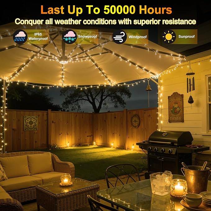 750LED Christmas Lights Outdoor Use, 240ft 12 Modes Warm White LED String Lights with Timer Dimmable, Waterproof Christmas Tree Lights for Xmas Patio Yard Fence Balcony Garden Decor Warm White
