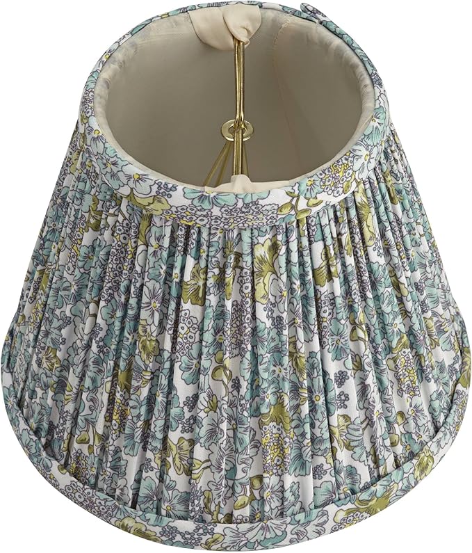 Springcrest Nelle Soft Blue and Green Floral Pleat Cottage Core Shade 3.5x6x5 (Clip-On) - Springcrest