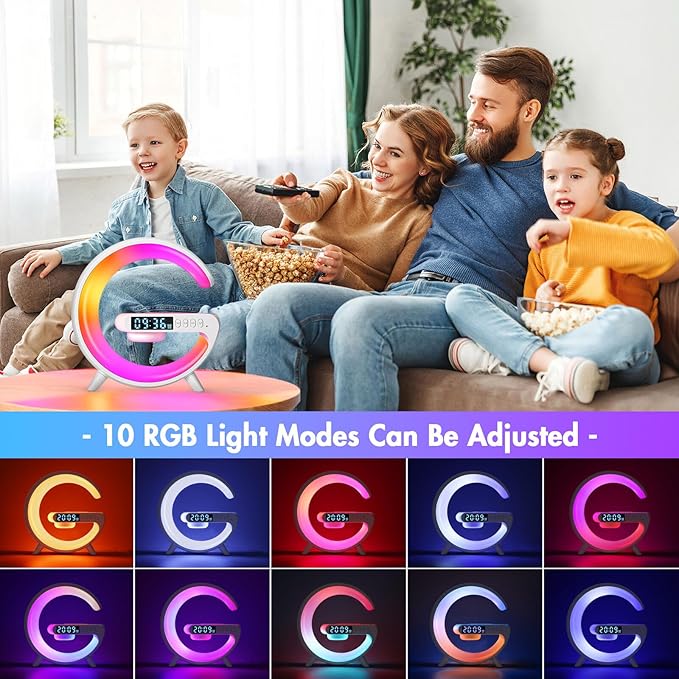 Blingbin Wireless Charger Atmosphere Lamp, 2025 New Mini LED Table Lamp, Bluetooth Speaker, Dimmable Night Light Bedside Lamp Alarm Clock with Music for Christmas Birthday New Year Gifts