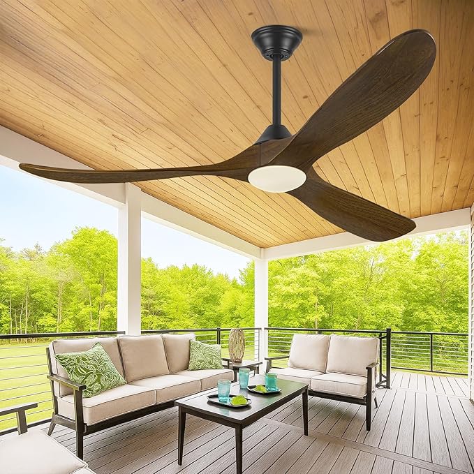 52 Inch Outdoor Ceiling Fans for Patios with Lights and Remote, Rustic Wood Farmhouse Ceiling Fan with Light, Wet Rated Exterior Porch Gazebo Garage Ceiling Fan,Quiet Reversible Dc Motor