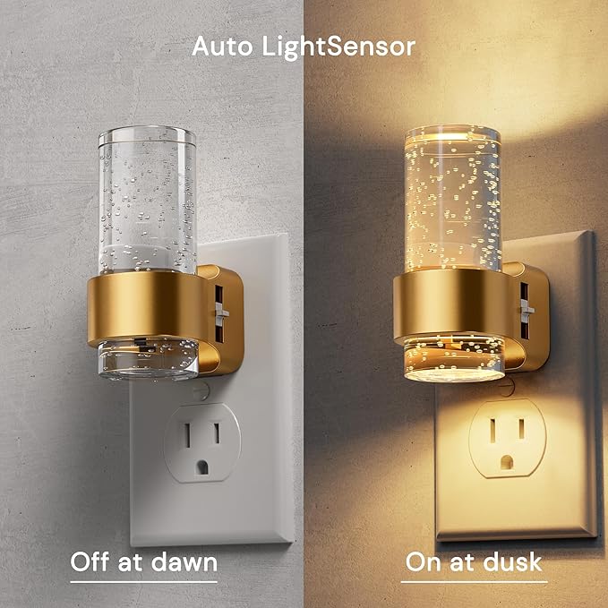 L LOHAS LED Night Lights Plug into Wall, 4 Pack Mini Dimmable Night Light with Dusk-to-Dawn, Soft White/Cool White/Amber 3 Light Color, 0-100LM Adjustable Brightness, Bubble Nightlight for Hallway