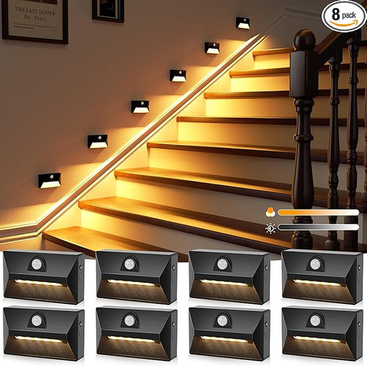 NIORSUN Motion Sensor Night Light, Rechargeable Stair Lights Indoor, 3 Colors and Motion Modes Battery Night Light with Light Sensor for Stairway, Hallway, Bathroom, Kitchen, Bedroom Black 8 Pack