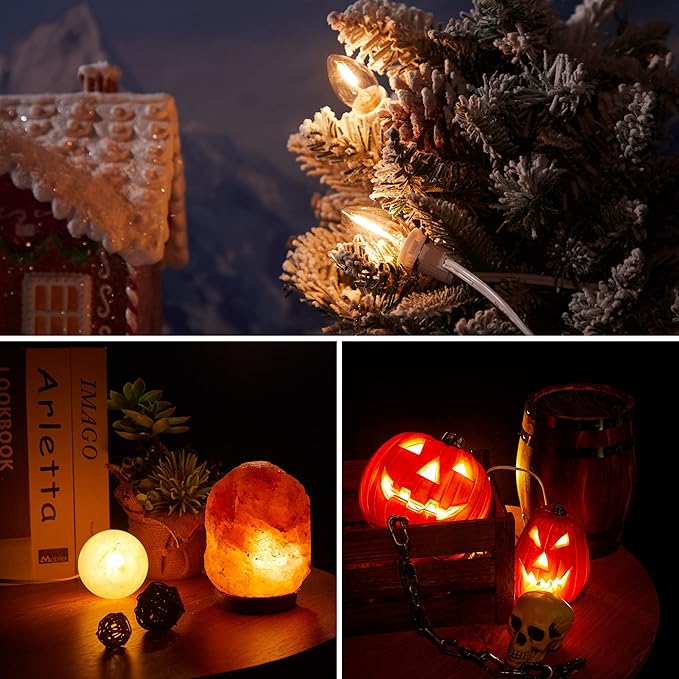 Meonum Accessory Cord with 3 LED Light Bulbs, 8.2 Ft Indoor Blow Mold Light Cord with Female Plug for Halloween Pumpkins Christmas Village Houses and Craft Projects Decoration, Warm White (6 Pack)