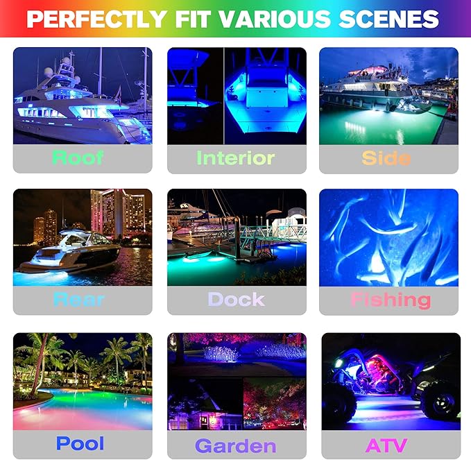 HUSUKU SOOP3 Mini 50W 27LED Waterproof Stainless Steel Transom Led Light, High-Intensity Marine Led Underwater Lights (2 pcs)