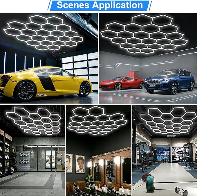 Hexagon LED Garage Light: Super Bright 40000LM Honeycomb Garage Light, 22 Hex DIY Hexagon Led Lights for Gym Basement Hair Salon