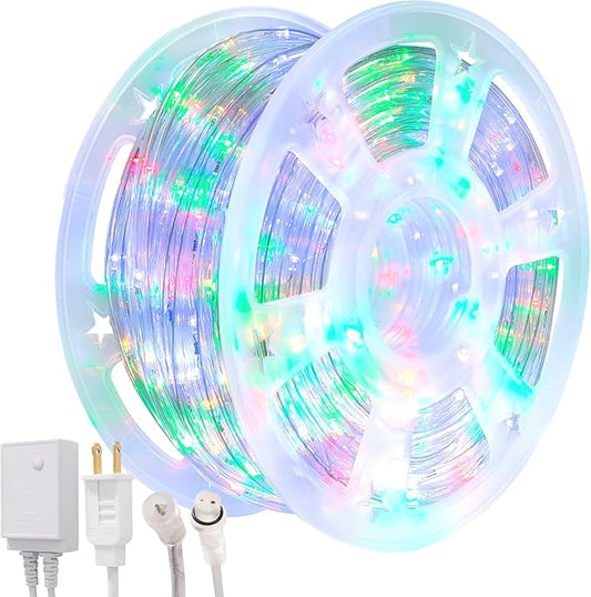 Waterproof LED Rope Lights, Connectable & Flexible with 8 Modes, Outdoor Lighting for Deck, Garden, Pool, Patio & Christmas Decor (Multicolor, 100ft)