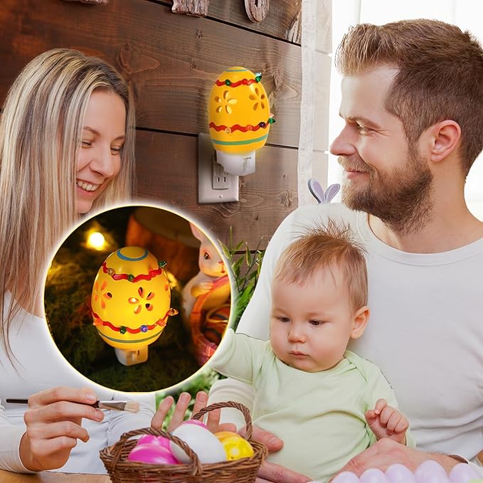 Easter Egg Decorative Nightlight,Easter Campfire Flickering Nightlight, Plug into Wall Easter Night Light with Switch Easter Home Decor