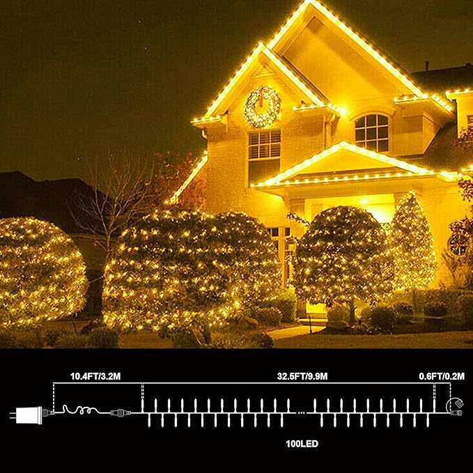 LAMPHOME Yellow Easter Lights, 32.5FT 100 LED Mini String Lights with 16 Light Modes, Yellow Fairy Lights Plug in for Outdoor Xmas Trees Garland Wreath Holiday Easter Decorations