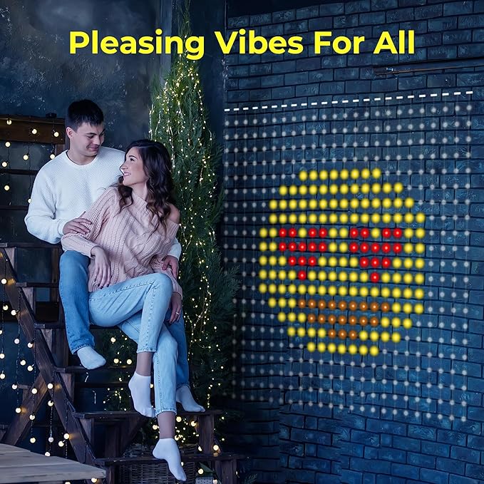 Brewish 400 LED Smart Curtain Fairy Lights,10.8 x 10.8 Feet Programmable DIY Christmas String Light,Color Changing Music Sync Text, Cartoon Display,Remote & App Controlled, IP65 Waterproof