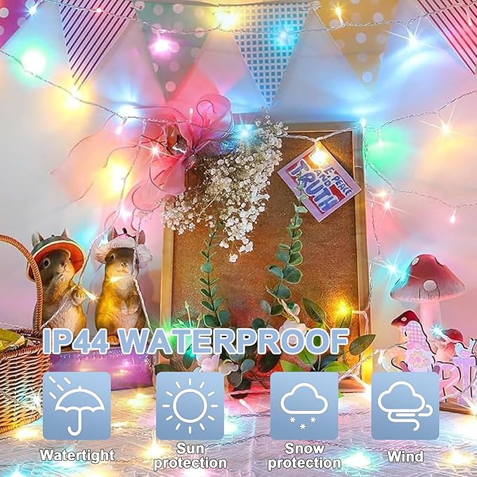 LAMPHOME 99FT Pastel Easter String Lights, 300 LED Plug in Fairy Lights with 16 Modes, 7 Colors Multicolor Mini Lights for Outdoor Christmas Tree, Garland, Wreath, Easter Holiday Decorations