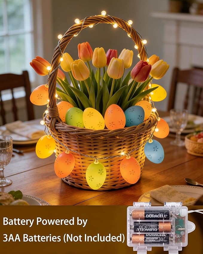 Easter Egg Lights Battery Operated 6.9ft 10 LED Egg Fairy String Lights with Timer, Pastel Easter Lights for Home Bedroom Party Tree Wedding Wreath Indoor Outdoor Spring Decor