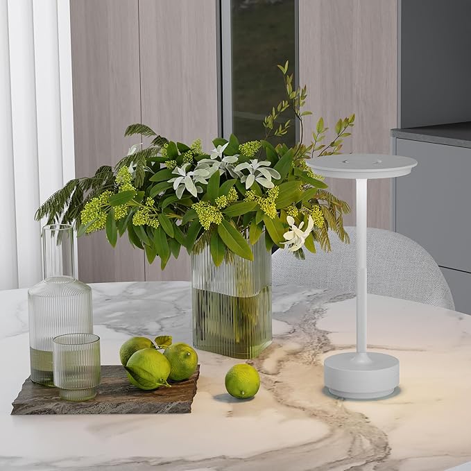 2 Pack Rechargeable Table Lamps Cordless, Portable 5000mAh Outdoor Table Light, 3 Color Stepless Dimming LED Table Lamp with Memory Function, for Home/Dinner/Patio/Restaurant.(Light Gray)