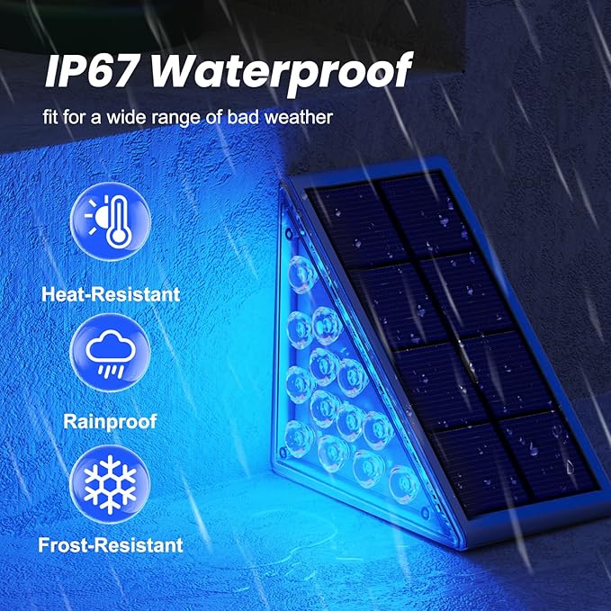 NIORSUN Solar Step Lights,12 Pack Blue LED Outdoor Step Lights, Stair Lights Outdoor for Patio, Fence, Yard, Walkway, Solar Powered Auto On/Off, IP67 Waterproof, Easy Install