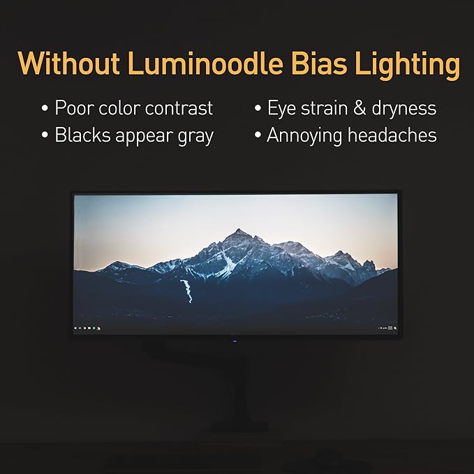 Power Practical LED Lights for TV Backlight - Luminoodle, USB Powered TV LED Light Strip w/ Bias Ambient Lighting for Home Theater - True White - Size (24"-29” TV)