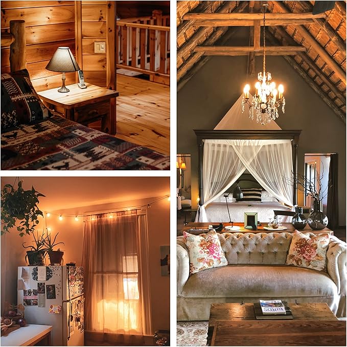 12 Pack C32 Candle Filament LED Bulb, 2W Equals 15-20W Soft Warm Light, E12 Candelabra Base Edison Bulb, Amber Glass Light Bulb for Pendant Chandelier Ceiling Fan