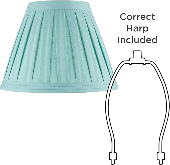 Set of 2 Hardback Pleat Empire Lamp Shades Turquoise Blue Large 7" Top x 14" Bottom x 11" High Spider with Replacement Harp and Finial Fitting - Springcrest