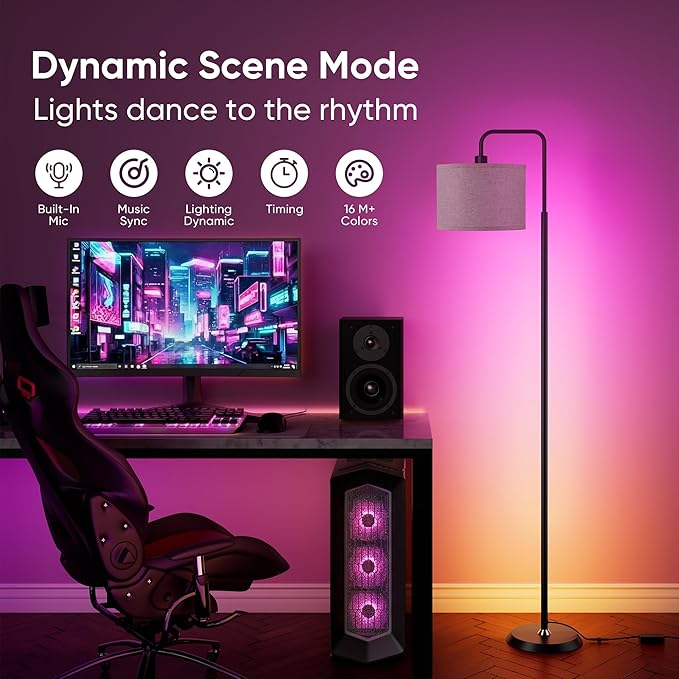 PARTPHONER Smart LED Floor Lamp with APP Control & RGB Colors - 69'' Dimmable Standing Lamp for Living Room Bedroom,12W Bulb Included Timer