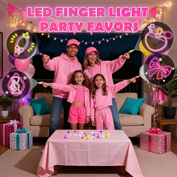 36 Pcs Pink Party Favors LED Finger Lights for Kids, Goodie Bag Stuffers Classroom Treasure Box Prizes, Glow in the Dark Party Gifts for Grils
