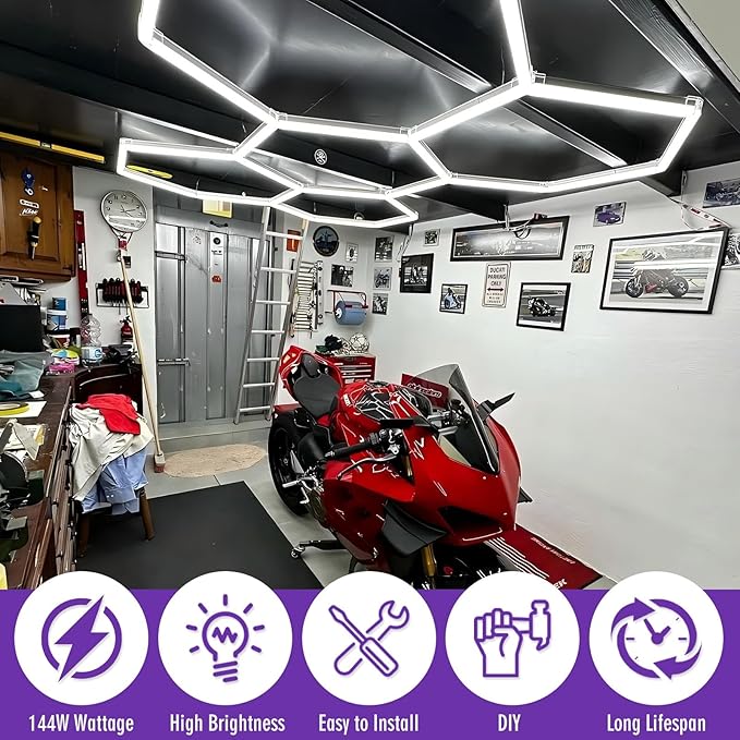 GOSLARLIT Dimmable 26PACK Hexagon Garage Light,6500k/4000k/3000k,3 Color Temperature Hexagon Light LED Lighting for Garage Gym Barber Auto Detailing Shop