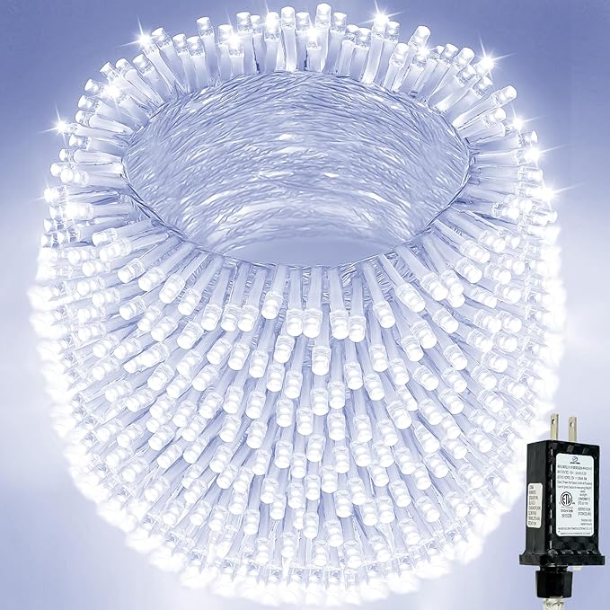 Extra-Long 500LED Christmas Lights Outdoor Indoor, Upgraded Cool White String Lights for Bedroom, Waterproof 13 Modes Plug in Twinkle Fairy String Lights for Home Party Wedding Garden (Cool White)