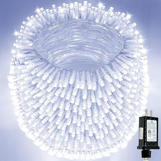 Extra-Long 500LED Christmas Lights Outdoor Indoor, Upgraded Cool White String Lights for Bedroom, Waterproof 13 Modes Plug in Twinkle Fairy String Lights for Home Party Wedding Garden (Cool White)
