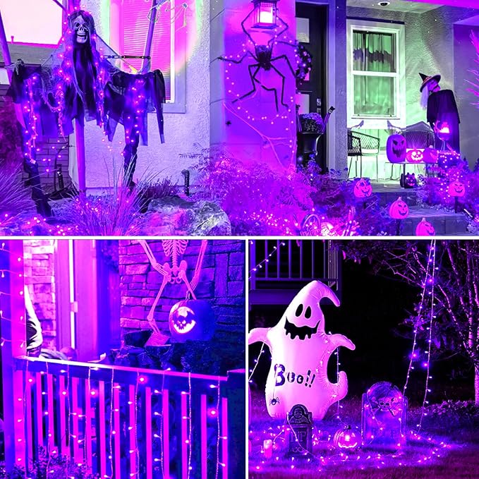 ILLUMINEW 300 Led Purple Outdoor String Lights, 108 Ft Halloween Decor with 8 Modes, Waterproof Plug in Fairy Lights for Bedroom Yard Wedding Room Decor
