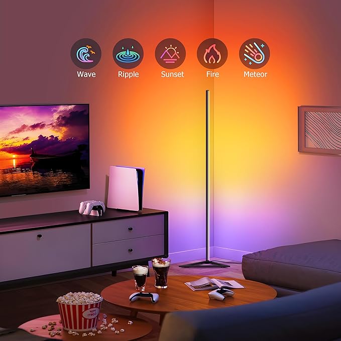 RGB LED Corner Floor Lamp, with App & Remote Control, 16 Million Colors /68+ Scenes/Dimmable/Music Sync/Timer/Modern Farmhouse Decor Led Lights for Bedroom, Gaming Room, Living Room Decor