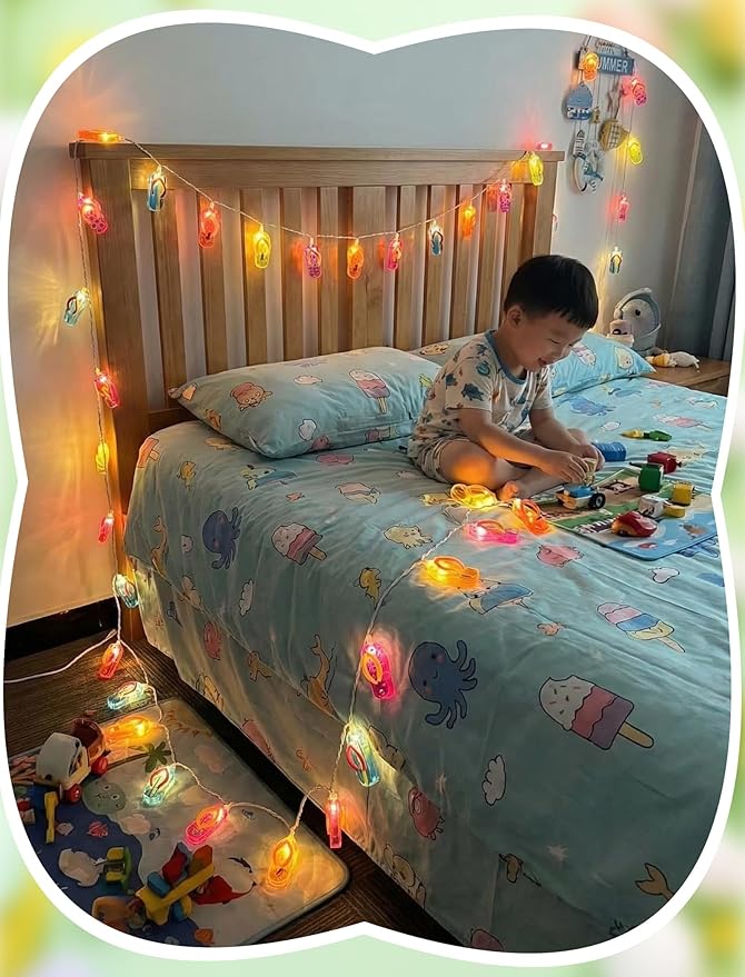 8.5Ft Tricolor Slipper String Lights, Summer Tropical Beach Party Decorations Lights with 10 LED Colorful Flip Flop Bulbs, Hanging Slipper Lights Waterproof for Home Camp Tent Holiday Party Decor