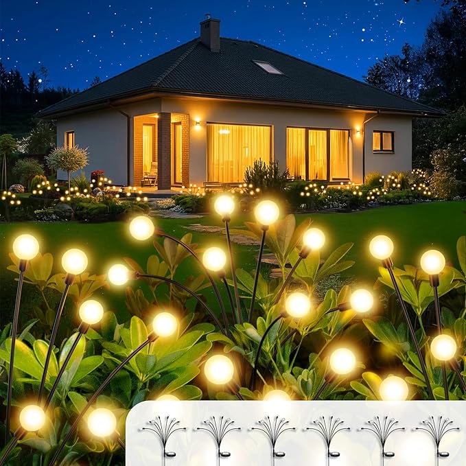 Vibrant Solar Garden Lights, Ultra Bright Solar Powered Firefly Lights Outdoor Waterproof, High Flexibility Starburst Swaying Light, 8 LED Landscape Lighting Decorative for Pathway Patio Yard