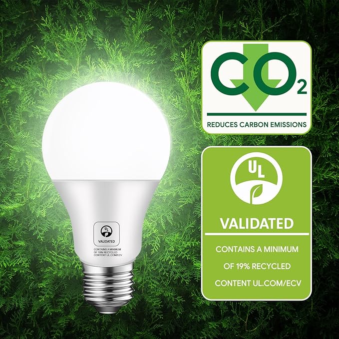 E ENERGETIC LIGHTING A19 LED Bulb 60W, 800LM 8.5W 5000K Non-dimmable, 60 Watt LED Daylight Bulbs, ETL Validated, Environmentally Friendly, 20 Packs
