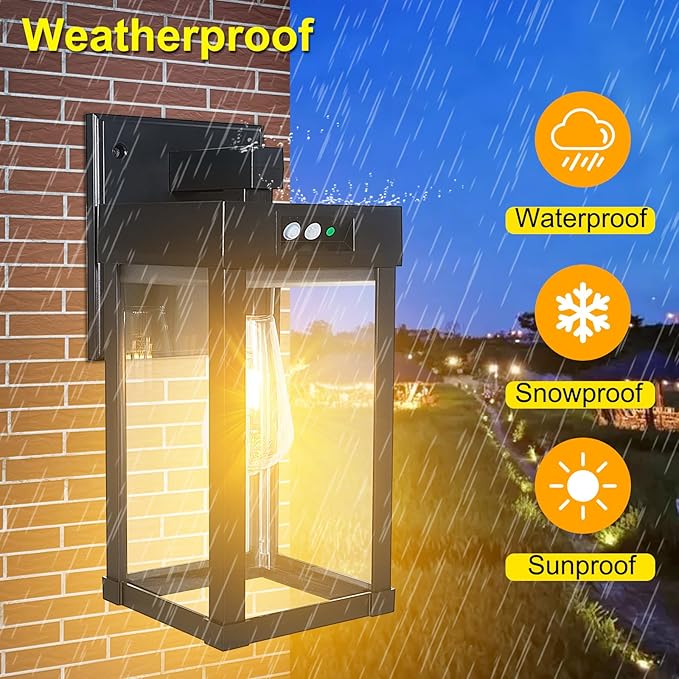 Solar Wall Lights Outdoor, Motion Sensor Sconce with 3 Lighting Modes, Dusk to Dawn Exterior Porch Light fixtures, Wall Mount Lantern Outside Waterproof for Garage Patio Yard Garden