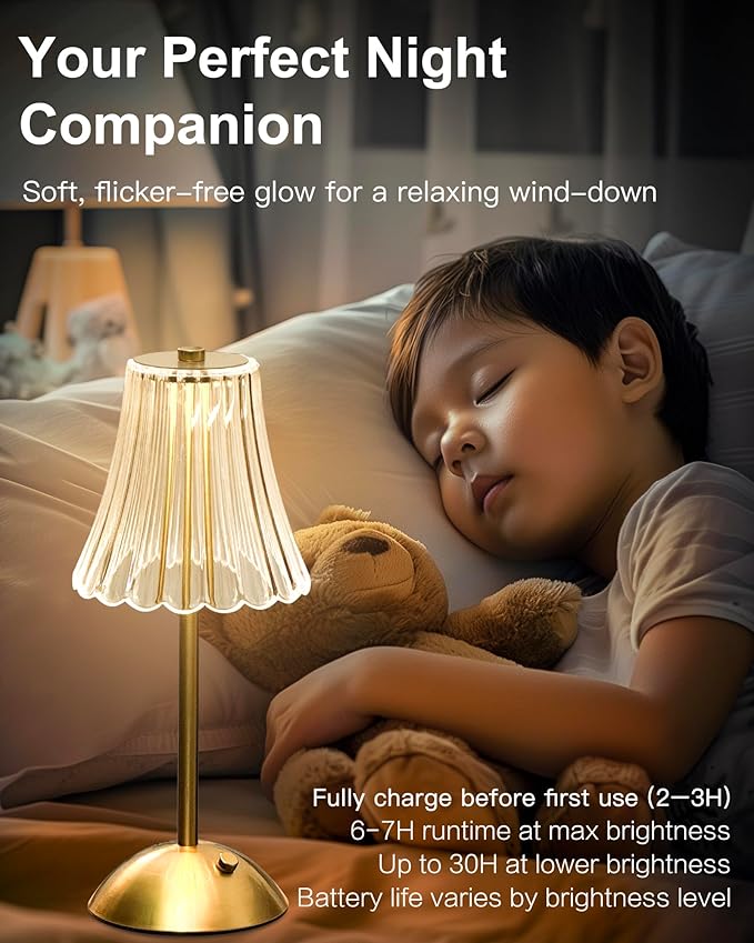 Gold Rechargeable Table Lamp [2 Pack], Cordless Touch LED Bedside Lamp with 3 Color Modes, USB Dimmable