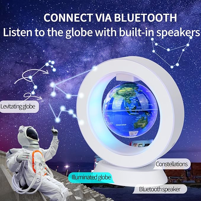Magnetic Levitation Bluetooth Speaker Constellation Lamp Spinning Floating World Globe For Kids Learning Or Men Boss Office Desk Accessories Decor,Cool Tech Gadgets Unique Desk Toy Gift For Teens