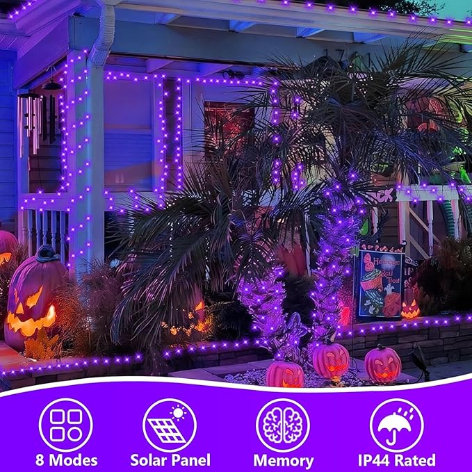 QITONG 4 Pack Purple Solar Christmas Lights, Each 33ft 100 LED Christmas Fairy Lights Outdoor Waterproof, 8 Modes Copper Wire Mini String Lights