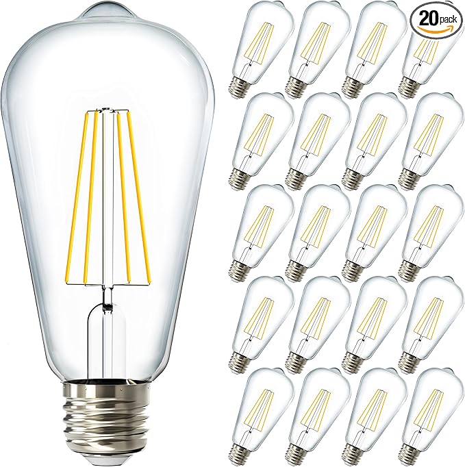 Sunco 20 Pack Edison Bulbs LED ST64, Clear Vintage Filament Waterproof Bulb, 800 LM, 8W (60W Equivalent), ST19, 4000K Cool White, E26 Medium Base, Decorative Dimmable UL