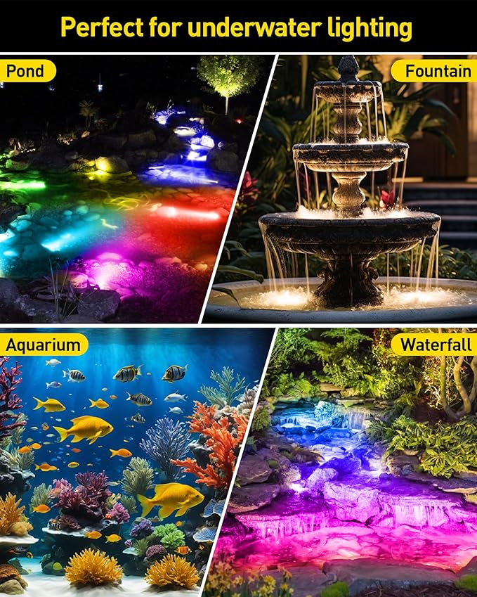T-SUN Colored Pond Lights with APP and Remote Control – Bright LED Underwater Light Submersible Fountain Lights, IP68 Waterproof Landscape Lighting for Garden Koi Ponds Aquarium (Set of 5)